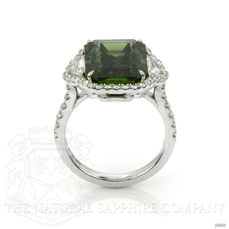 10.00 Ct. Green Sapphire and Natural Diamond Three Stone Ring, 18K White Gold