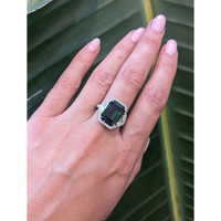 10.00 Ct. Green Sapphire and Natural Diamond Three Stone Ring, 18K White Gold Life Style