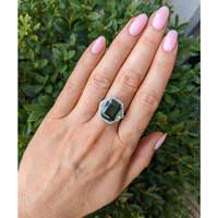 10.00 Ct. Green Sapphire and Natural Diamond Three Stone Ring, 18K White Gold Life Style