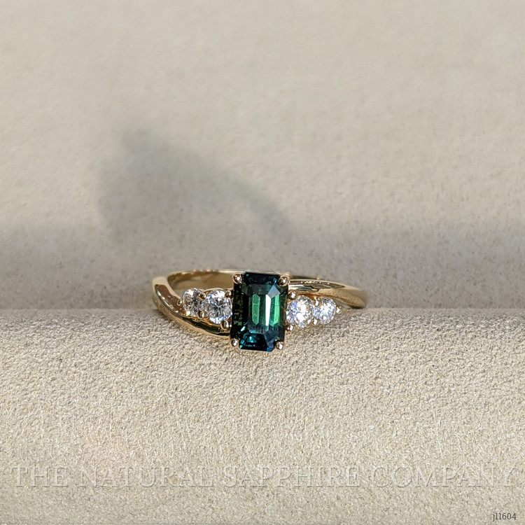1.14 Ct. Green Sapphire and Lab Grown Diamond Accent Stones Ring, 14K Yellow Gold