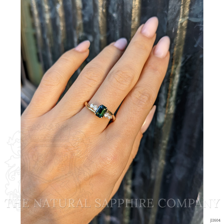 1.14 Ct. Green Sapphire and Lab Grown Diamond Accent Stones Ring, 14K Yellow Gold