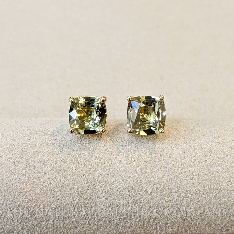 2.08 Ct.Tw. Green Sapphire Studs Earrings, 18K Yellow Gold
