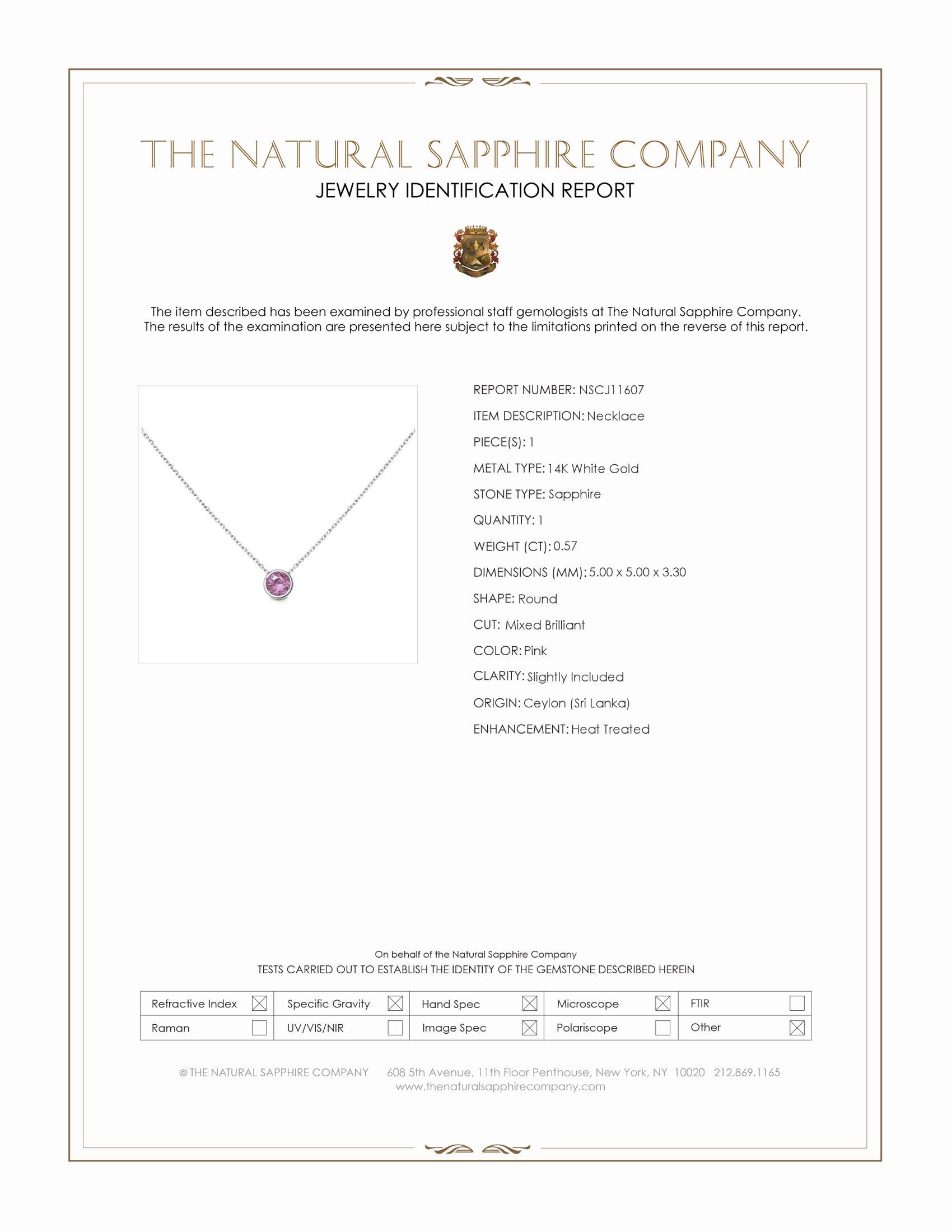0.57 Ct. Pink Sapphire Bezel Necklace, 14K White Gold