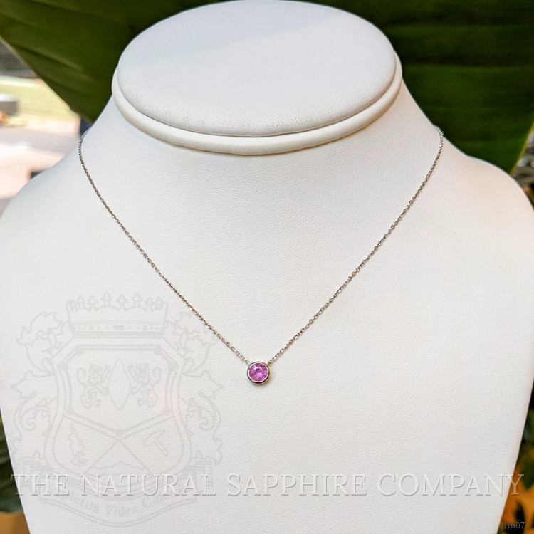 0.57 Ct. Pink Sapphire Bezel Necklace, 14K White Gold