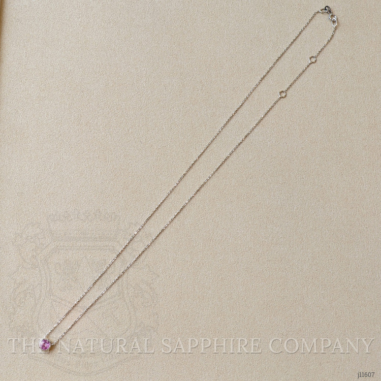 0.57 Ct. Pink Sapphire Bezel Necklace, 14K White Gold