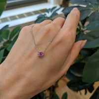 0.57 Ct. Pink Sapphire Bezel Necklace, 14K White Gold Life Style