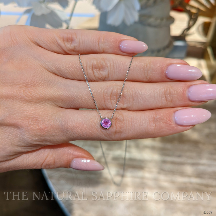 0.57 Ct. Pink Sapphire Bezel Necklace, 14K White Gold