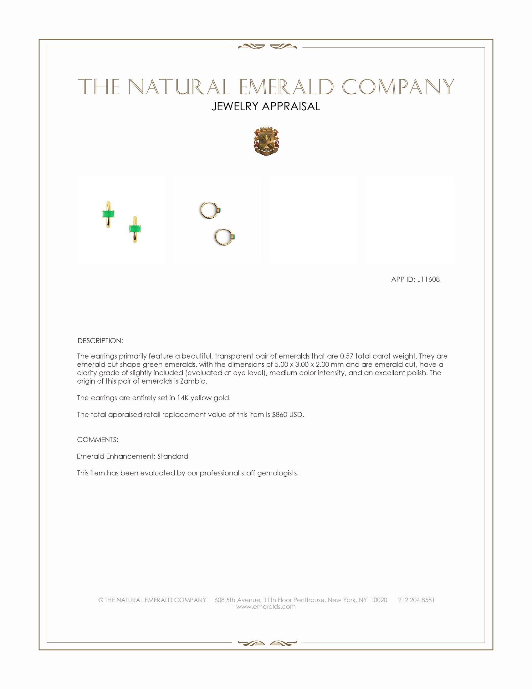 0.57 Ct.Tw. Emerald Hoops Earrings, 14K Yellow Gold