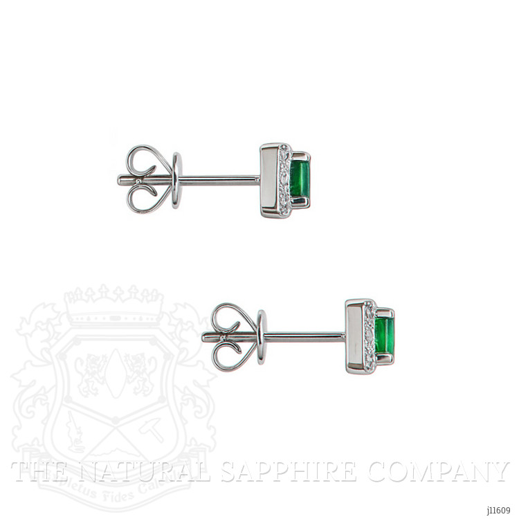0.42 Ct.Tw. Emerald and Natural Diamond Studs Earrings, 14K White Gold