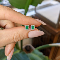 0.42&nbsp;Ct.Tw.Total Carat Weight Emerald and Natural Diamond Studs Earrings, 14K White Gold Life Style