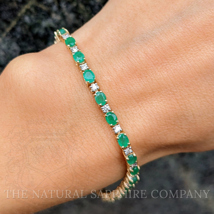4.54 Ct.Tw. Emerald and Natural Diamond Tennis/Line Bracelet, 14K Yellow Gold