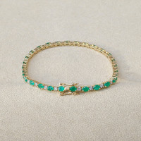 4.54&nbsp;Ct.Tw.Total Carat Weight Emerald and Natural Diamond Tennis/Line Bracelet, 14K Yellow Gold Image