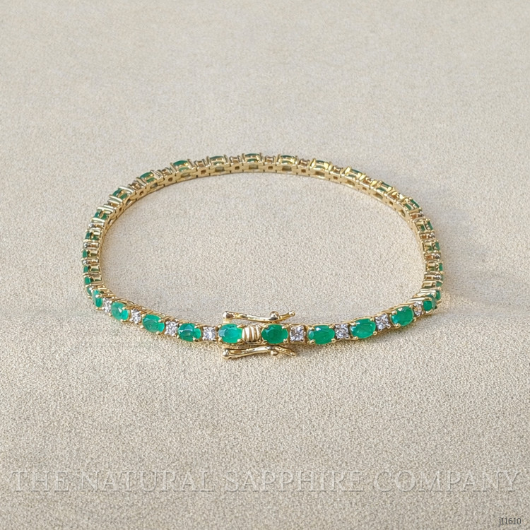 4.54 Ct.Tw. Emerald and Natural Diamond Tennis/Line Bracelet, 14K Yellow Gold