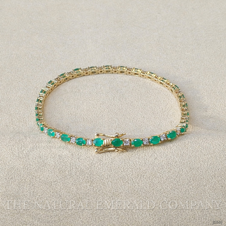 4.54 Ct.Tw. Emerald and Natural Diamond Tennis/Line Bracelet, 14K Yellow Gold