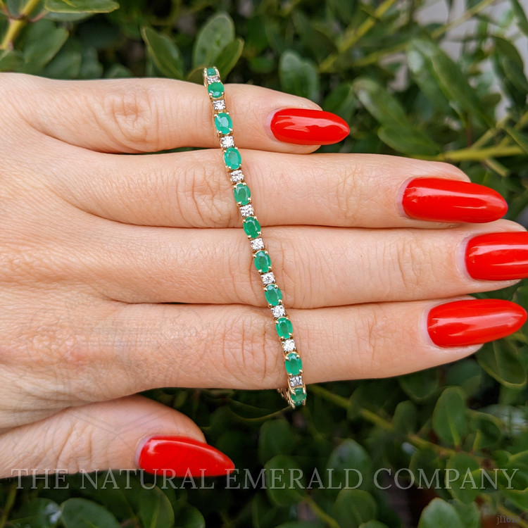 4.54 Ct.Tw. Emerald and Natural Diamond Tennis/Line Bracelet, 14K Yellow Gold