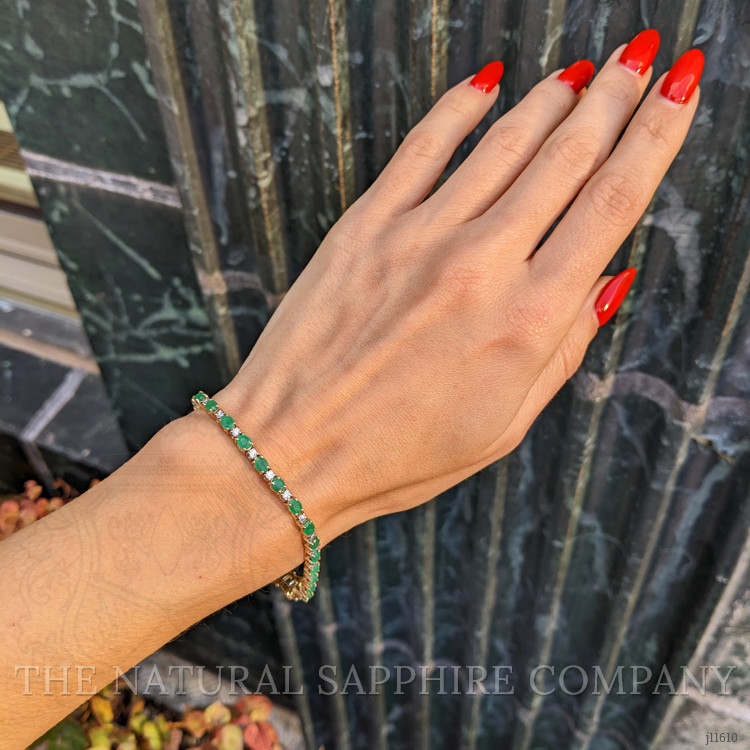 4.54 Ct.Tw. Emerald and Natural Diamond Tennis/Line Bracelet, 14K Yellow Gold