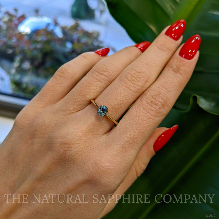 0.66 Ct. Bluish Green Sapphire Solitaire Ring, 14K Yellow Gold