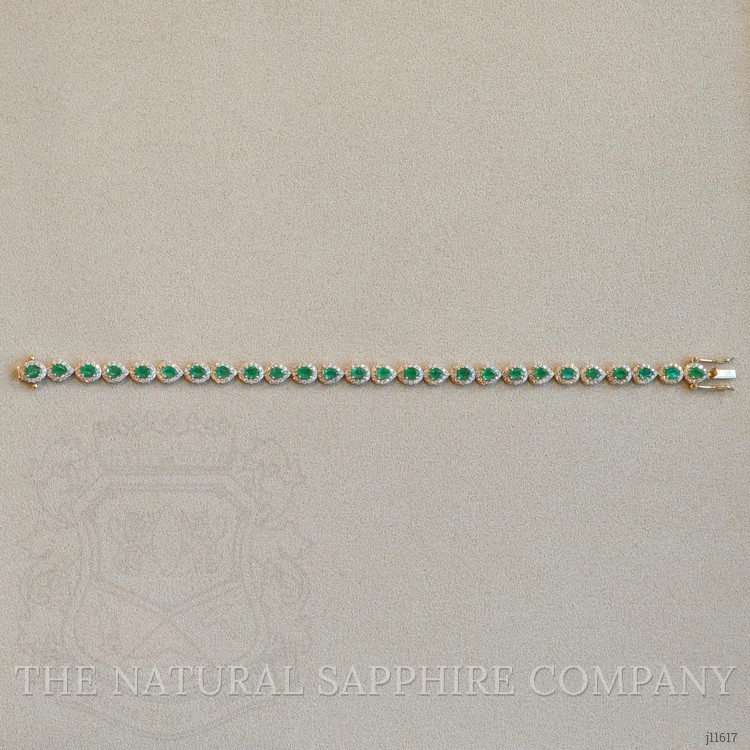 3.22 Ct.Tw. Emerald and Natural Diamond Halo Bracelet, 18K Yellow Gold