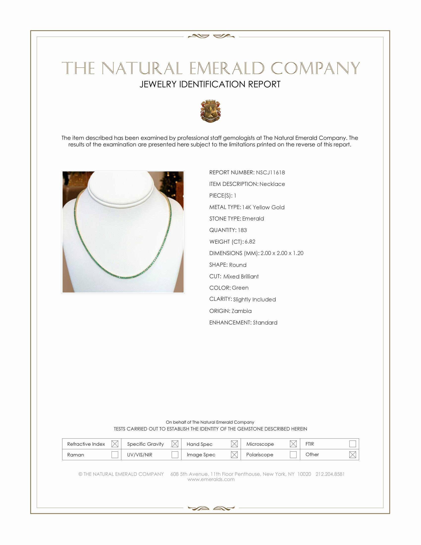 6.82 Ct. Emerald Tennis/Riviere Necklace, 14K Yellow Gold