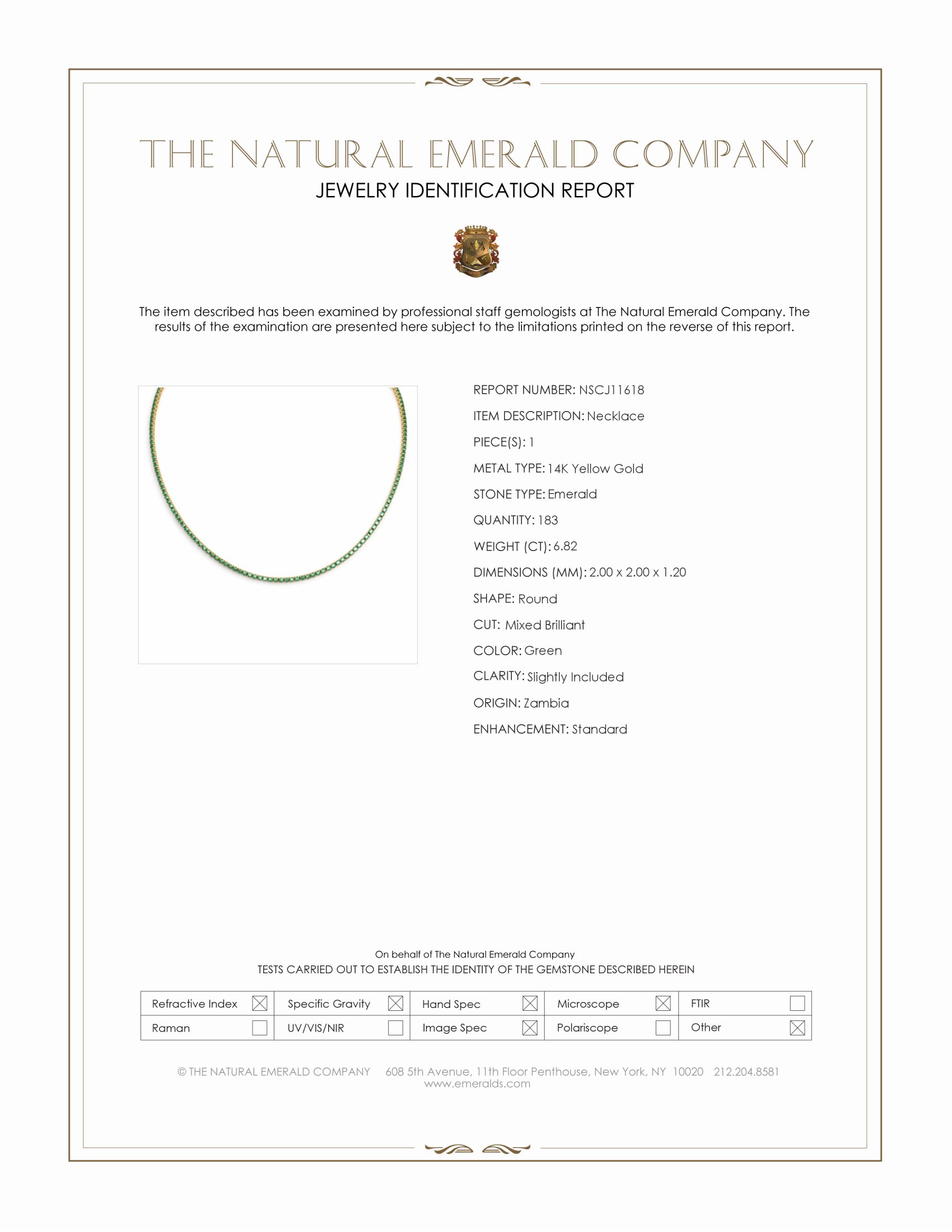 6.82 Ct. Emerald Tennis/Riviere Necklace, 14K Yellow Gold