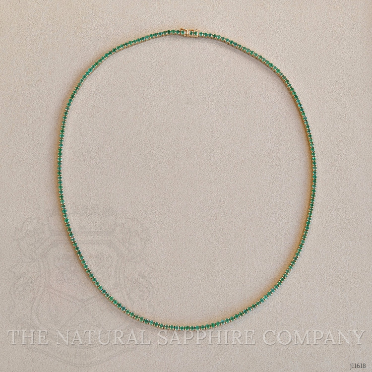6.82 Ct. Emerald Tennis/Riviere Necklace, 14K Yellow Gold