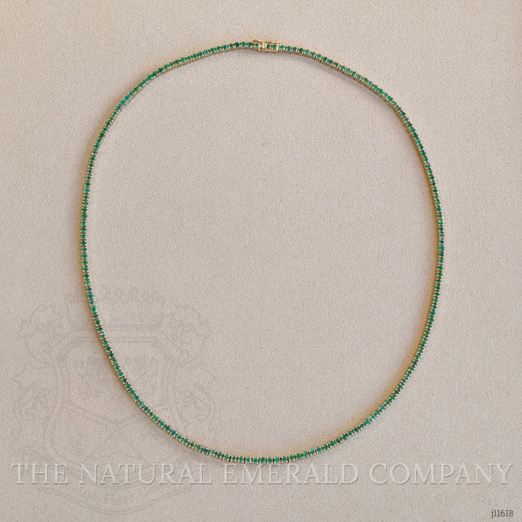 6.82 Ct. Emerald Tennis/Riviere Necklace, 14K Yellow Gold