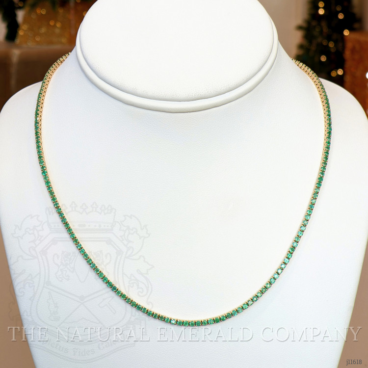 6.82 Ct. Emerald Tennis/Riviere Necklace, 14K Yellow Gold