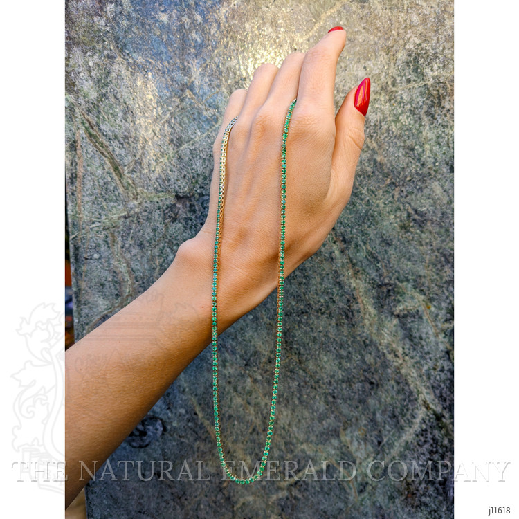 6.82 Ct. Emerald Tennis/Riviere Necklace, 14K Yellow Gold