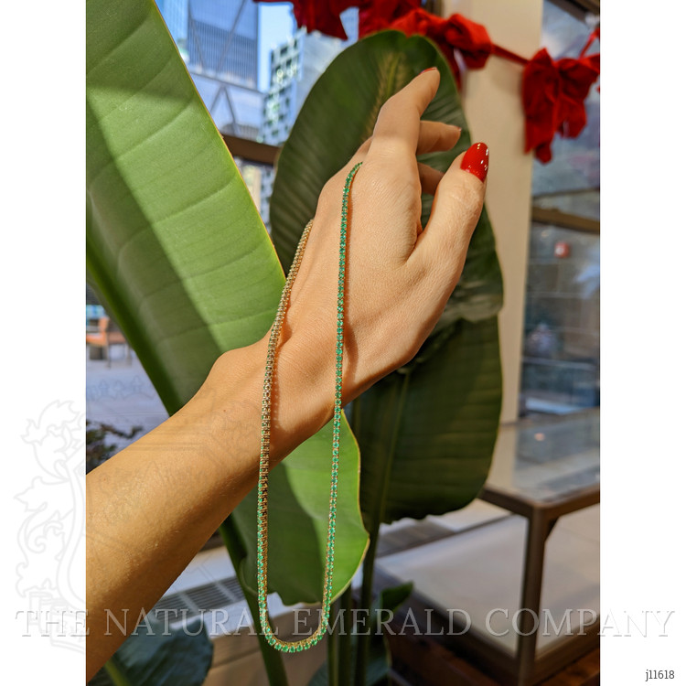 6.82 Ct. Emerald Tennis/Riviere Necklace, 14K Yellow Gold