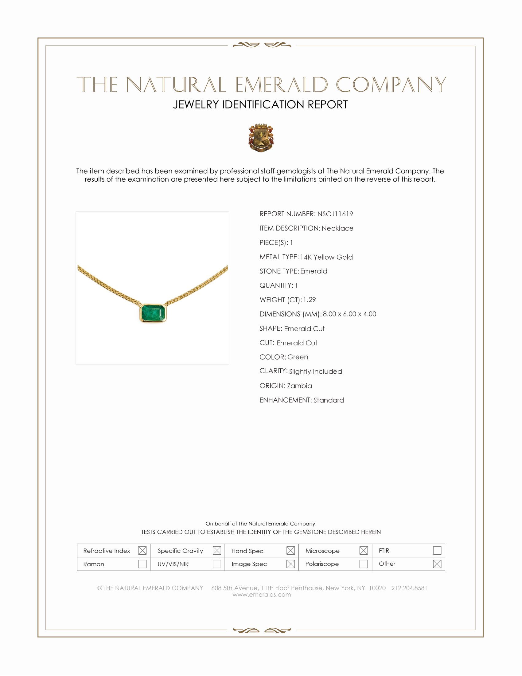 1.29 Ct. Emerald Bezel Necklace, 14K Yellow Gold