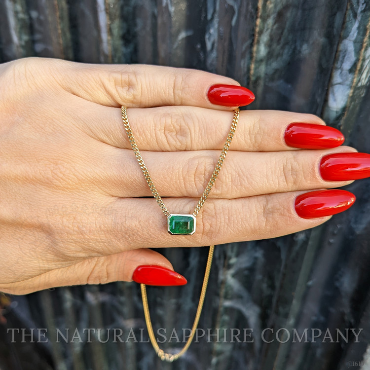 1.43 Ct. Emerald Bezel Necklace, 14K Yellow Gold