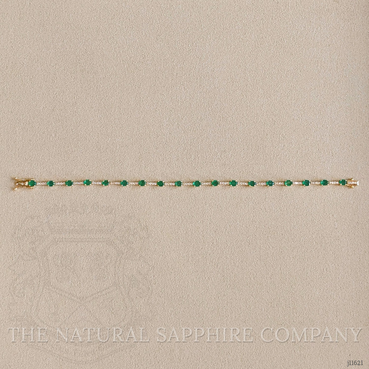 2.61 Ct.Tw. Emerald and Natural Diamond Pave Bracelet, 14K Yellow Gold