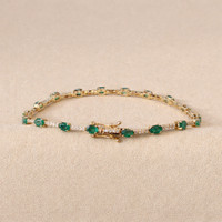 2.61&nbsp;Ct.Tw.Total Carat Weight Emerald and Natural Diamond Pave Bracelet, 14K Yellow Gold Image