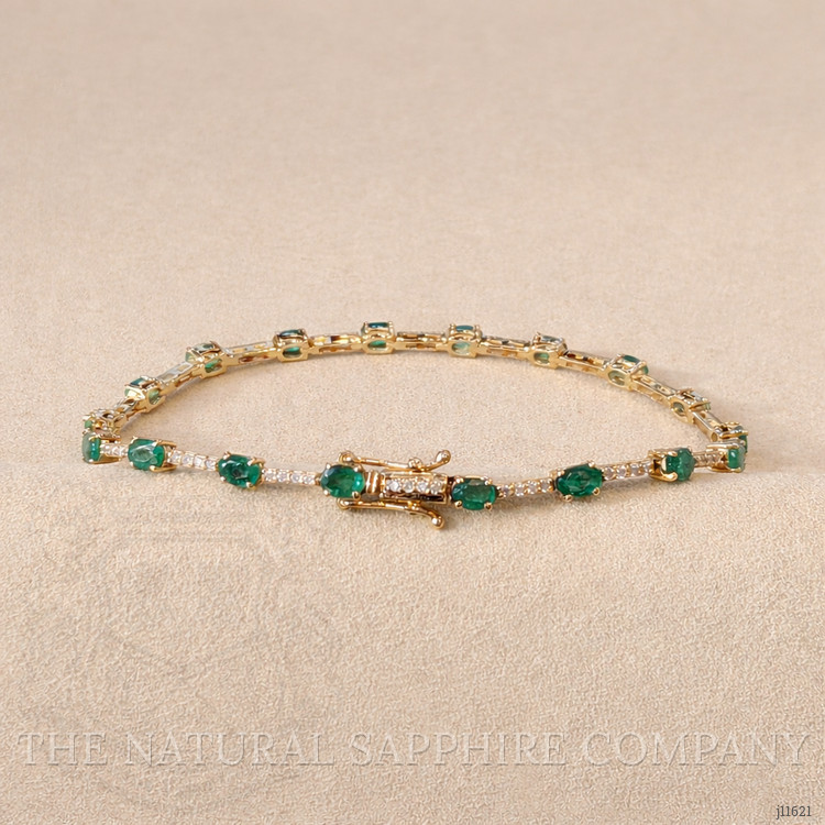 2.61 Ct.Tw. Emerald and Natural Diamond Pave Bracelet, 14K Yellow Gold