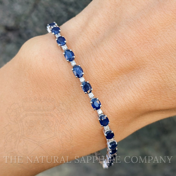 7.38 Ct.Tw. Blue Sapphire and Natural Diamond Tennis/Line Bracelet, 18K White Gold