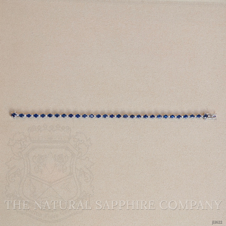 7.38 Ct.Tw. Blue Sapphire and Natural Diamond Tennis/Line Bracelet, 18K White Gold