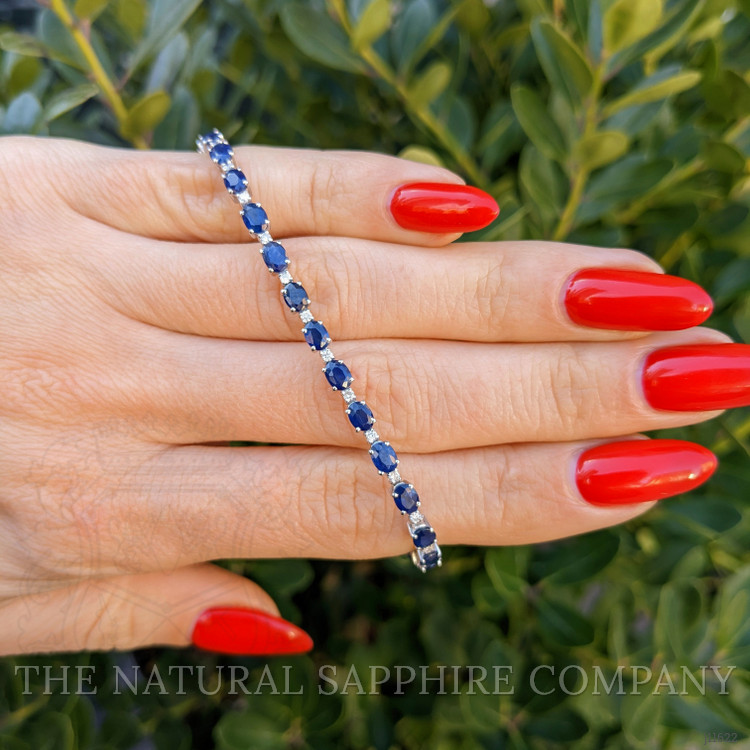 7.38 Ct.Tw. Blue Sapphire and Natural Diamond Tennis/Line Bracelet, 18K White Gold