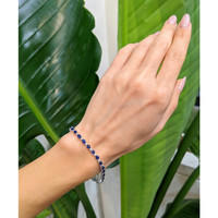 7.38 Ct.Tw.Total Carat Weight Blue Sapphire and Natural Diamond Bead Bracelet, 18K White Gold Life Style