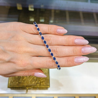 7.38 Ct.Tw.Total Carat Weight Blue Sapphire and Natural Diamond Bead Bracelet, 18K White Gold Life Style