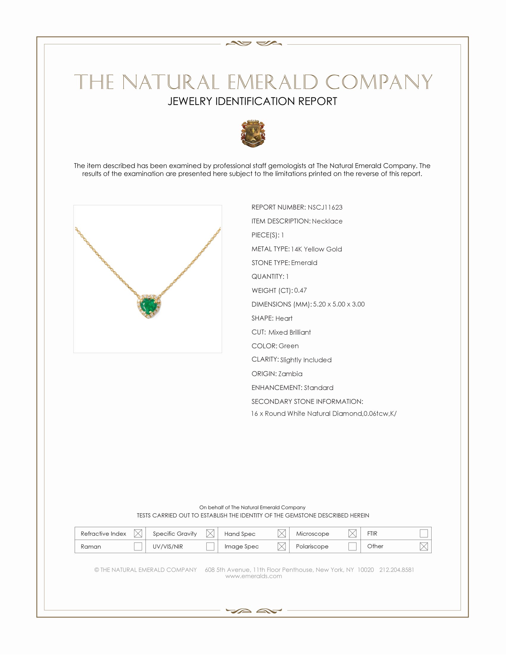 0.47 Ct. Emerald and Natural Diamond Halo Necklace, 14K Yellow Gold
