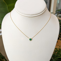 0.47 Ct. Emerald and Natural Diamond Halo Necklace, 14K Yellow Gold Image