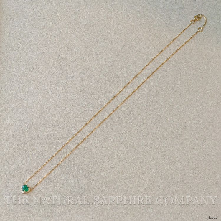 0.47 Ct. Emerald and Natural Diamond Halo Necklace, 14K Yellow Gold