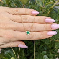 0.47 Ct. Emerald and Natural Diamond Halo Necklace, 14K Yellow Gold Life Style
