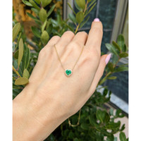 0.47 Ct. Emerald and Natural Diamond Halo Necklace, 14K Yellow Gold Life Style