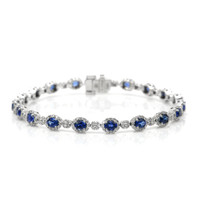 4.07&nbsp;Ct.Tw.Total Carat Weight Blue Sapphire and Natural Diamond Pave Bracelet, 14K White Gold Video