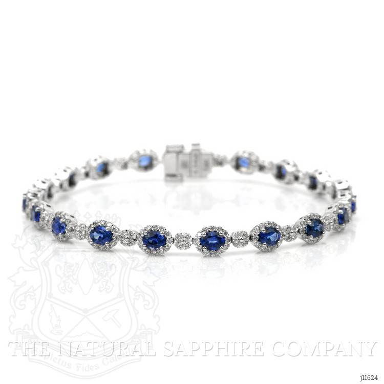 4.07 Ct.Tw. Blue Sapphire and Natural Diamond Pave Bracelet, 14K White Gold