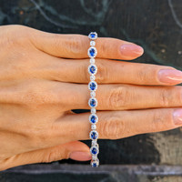 4.07&nbsp;Ct.Tw.Total Carat Weight Blue Sapphire and Natural Diamond Pave Bracelet, 14K White Gold Life Style
