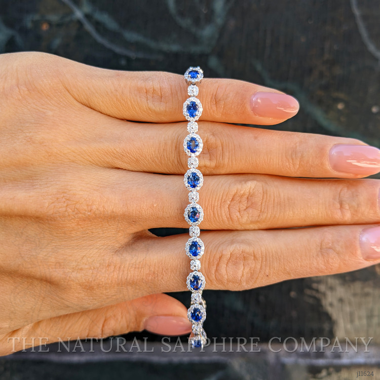 4.07 Ct.Tw. Blue Sapphire and Natural Diamond Pave Bracelet, 14K White Gold