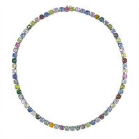 65.93 Ct. Multi Color Sapphire Tennis/Riviere Necklace, 14K White Gold Video