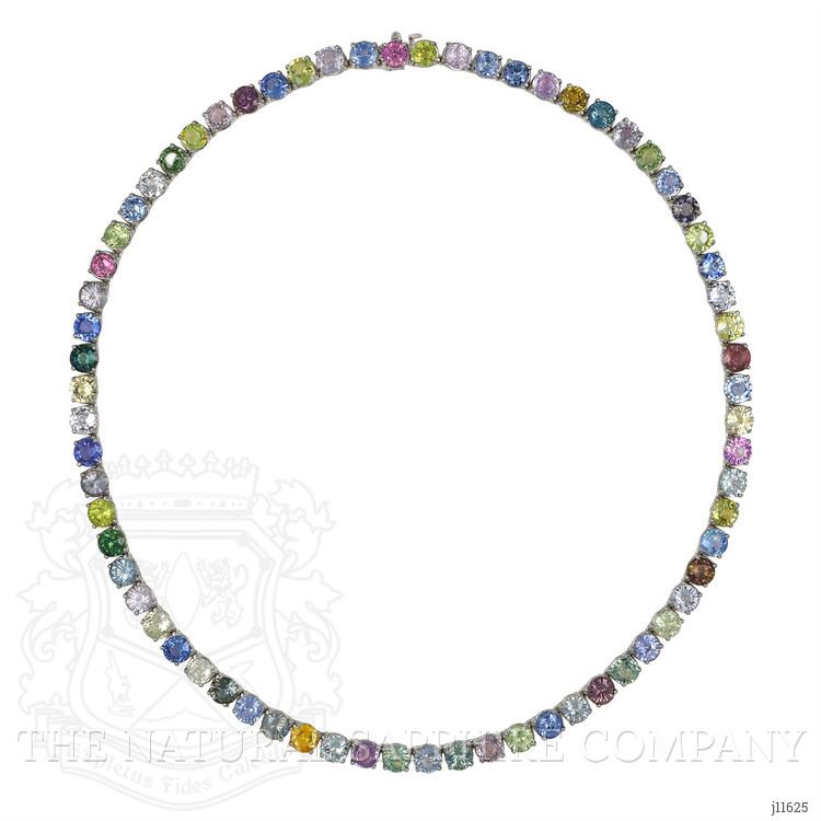 65.93 Ct. Multi Color Sapphire Tennis/Riviere Necklace, 14K White Gold